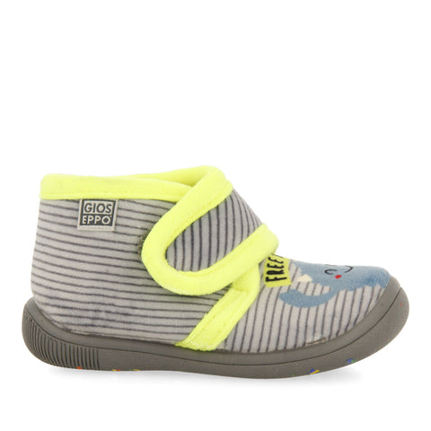GALTUR BABIES' STRIPY GREY SLIPPERS WITH A MONSTER DETAIL