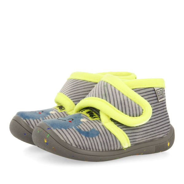 Galtur babies' stripy grey slippers with a monster detail