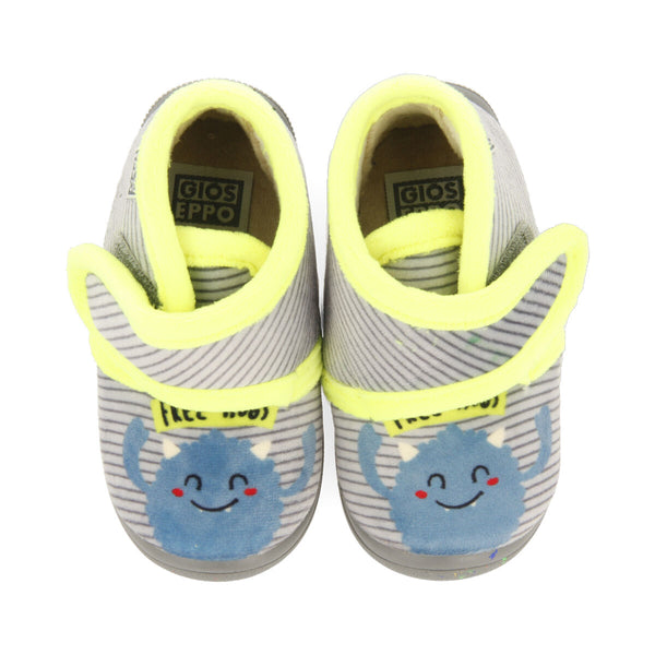 Galtur babies' stripy grey slippers with a monster detail