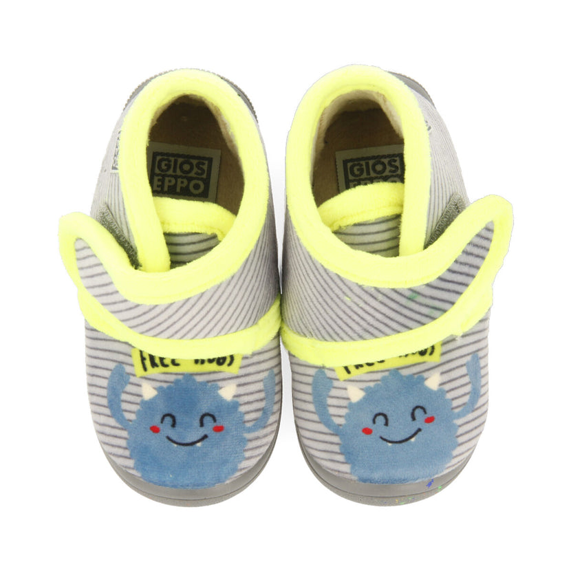 Galtur babies' stripy grey slippers with a monster detail