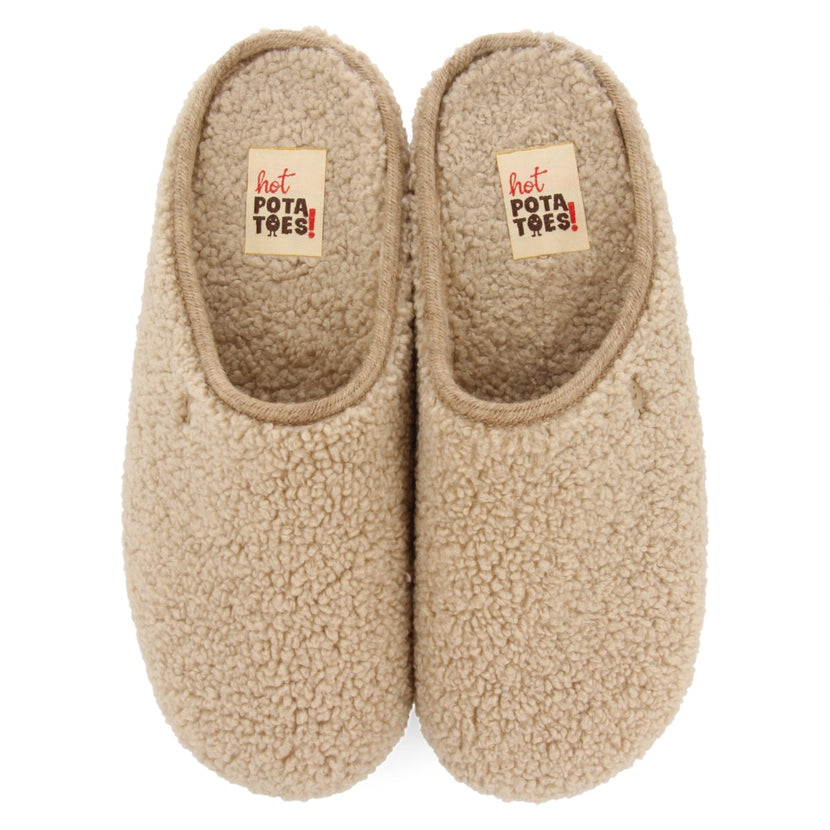 PANTUFAS DE ESTAR EM CASA BEGES DE PELO QUENTINHO RECICLADO NORDFYN 