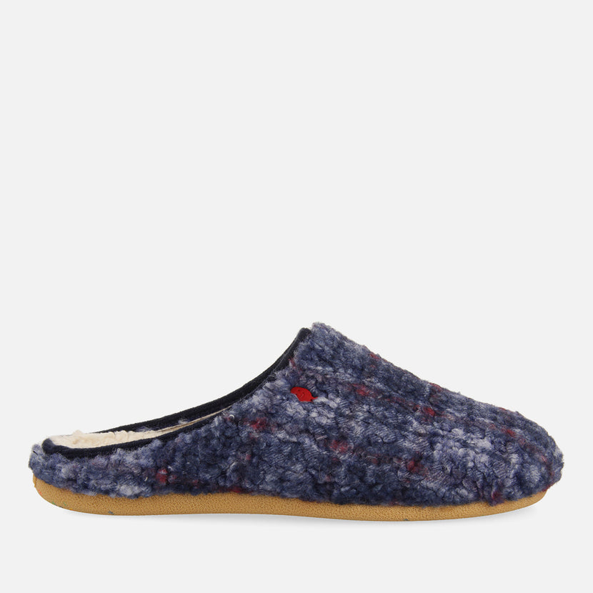 Pantofole da casa in pile di agnello con stampa blu navy Ramsau