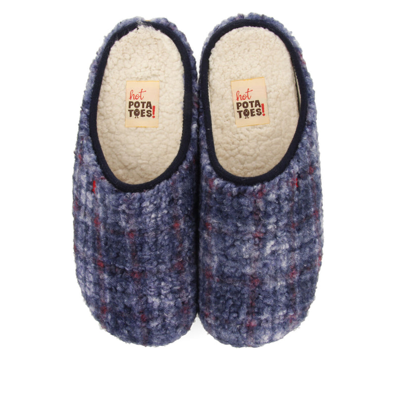 Pantofole da casa in pile di agnello con stampa blu navy Ramsau