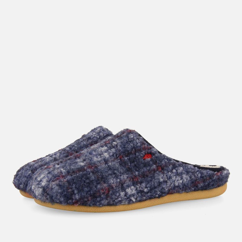Pantofole da casa in pile di agnello con stampa blu navy Ramsau