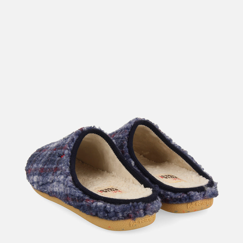 Pantofole da casa in pile di agnello con stampa blu navy Ramsau