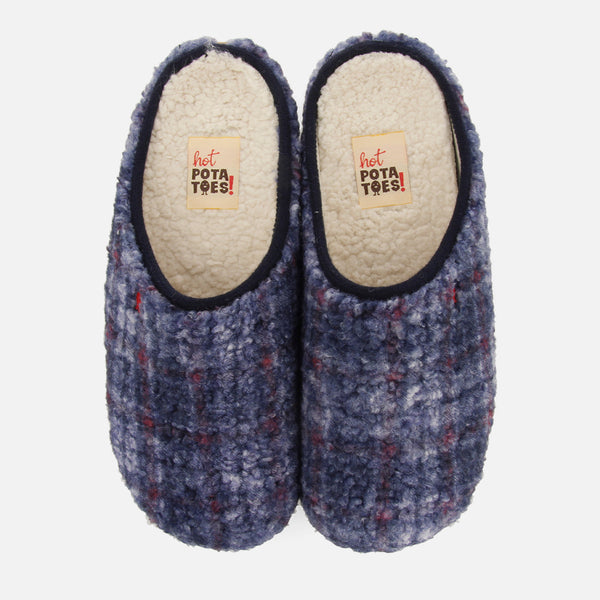 Pantofole da casa in pile di agnello con stampa blu navy Ramsau