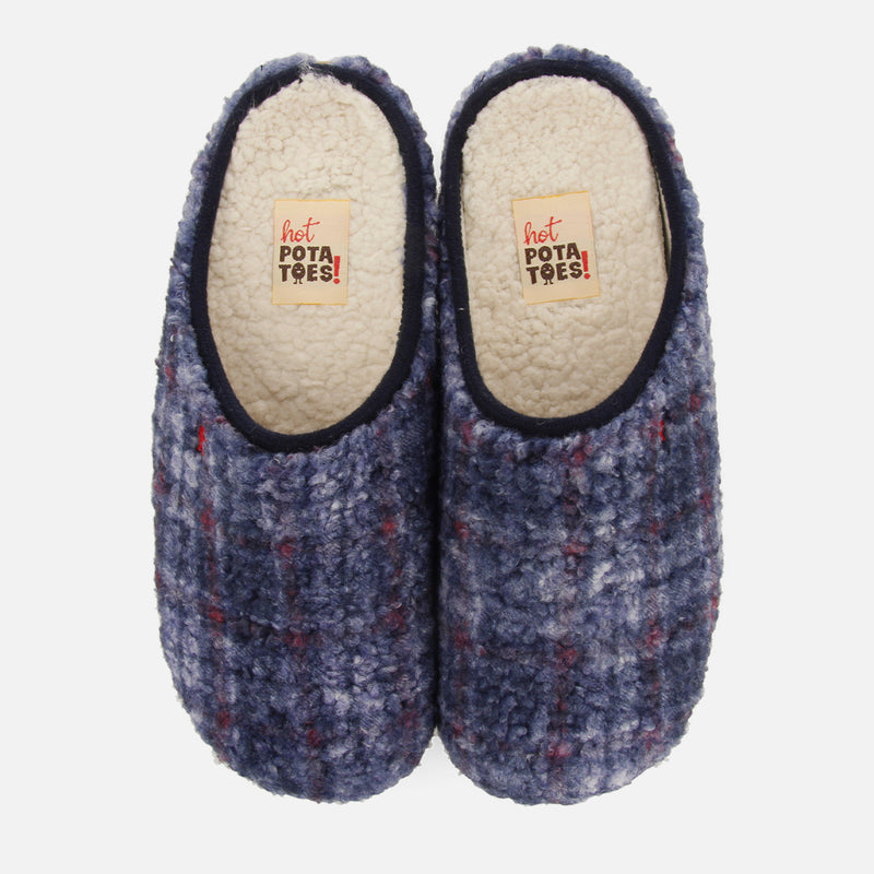 Pantofole da casa in pile di agnello con stampa blu navy Ramsau