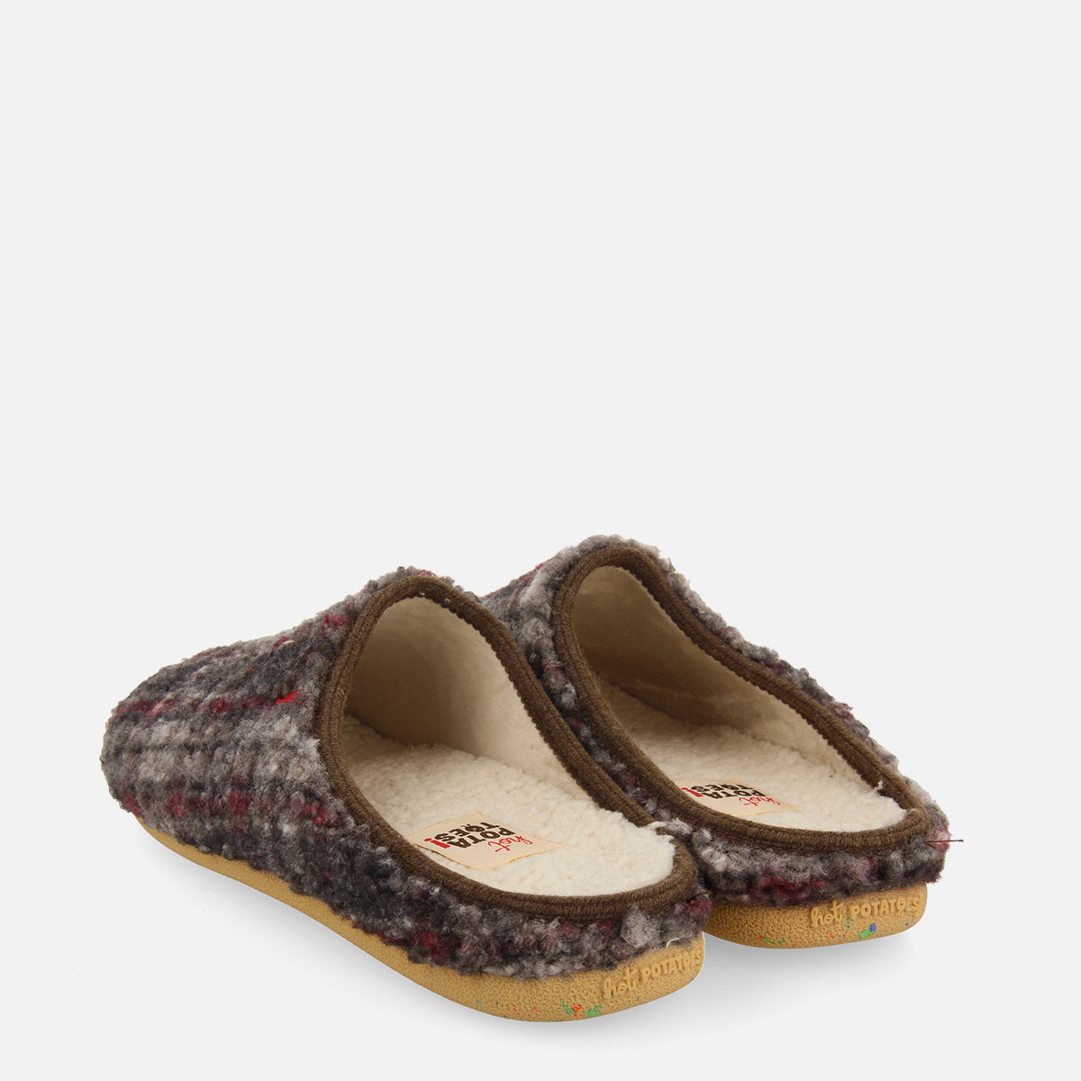 Pantofole da casa in pile di agnello con stampa marrone Ramsau