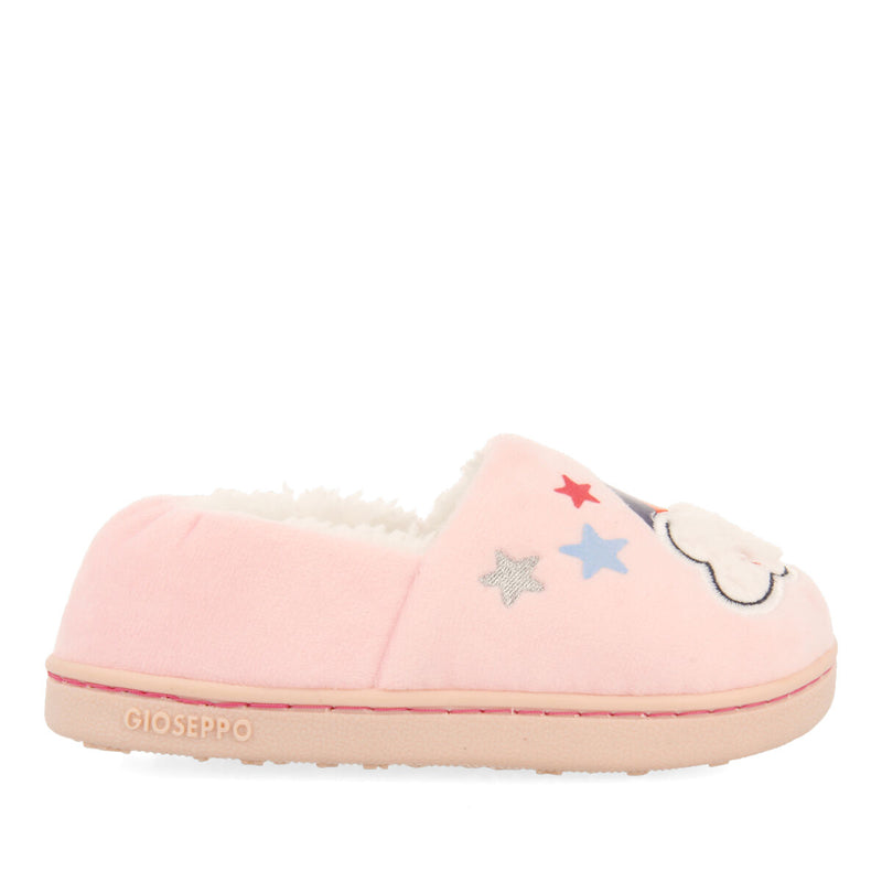 Tain children's pink slippers with clouds and rainbows