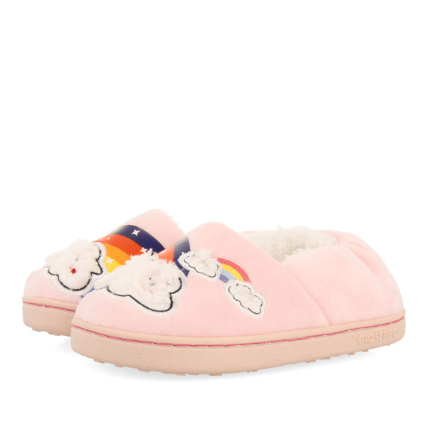 Tain children's pink slippers with clouds and rainbows