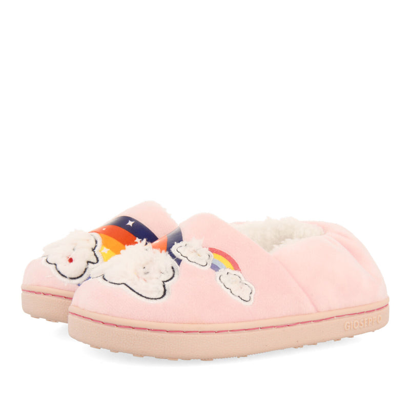 Tain children's pink slippers with clouds and rainbows