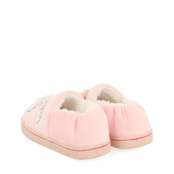 Tain children's pink slippers with clouds and rainbows