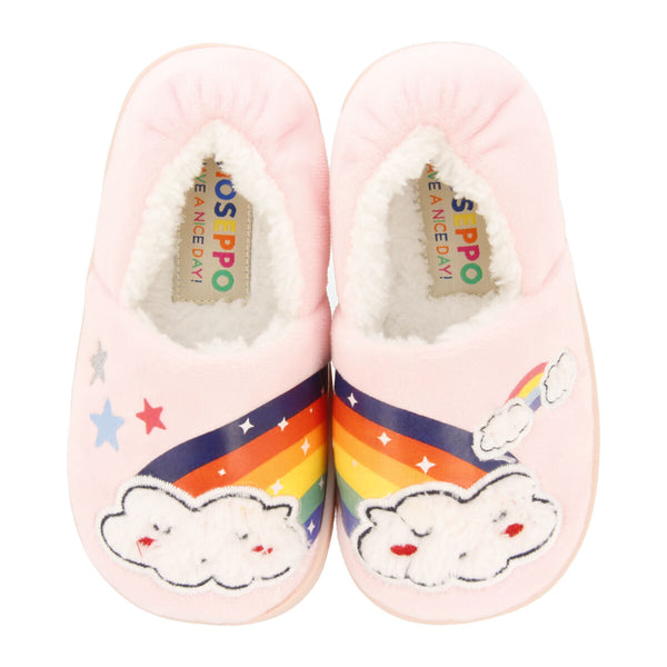 Tain children's pink slippers with clouds and rainbows
