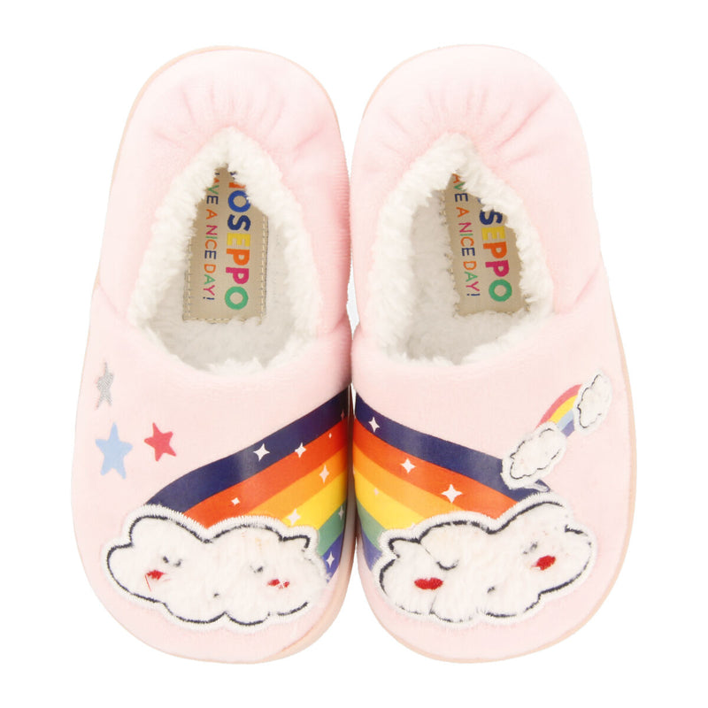 Tain children's pink slippers with clouds and rainbows