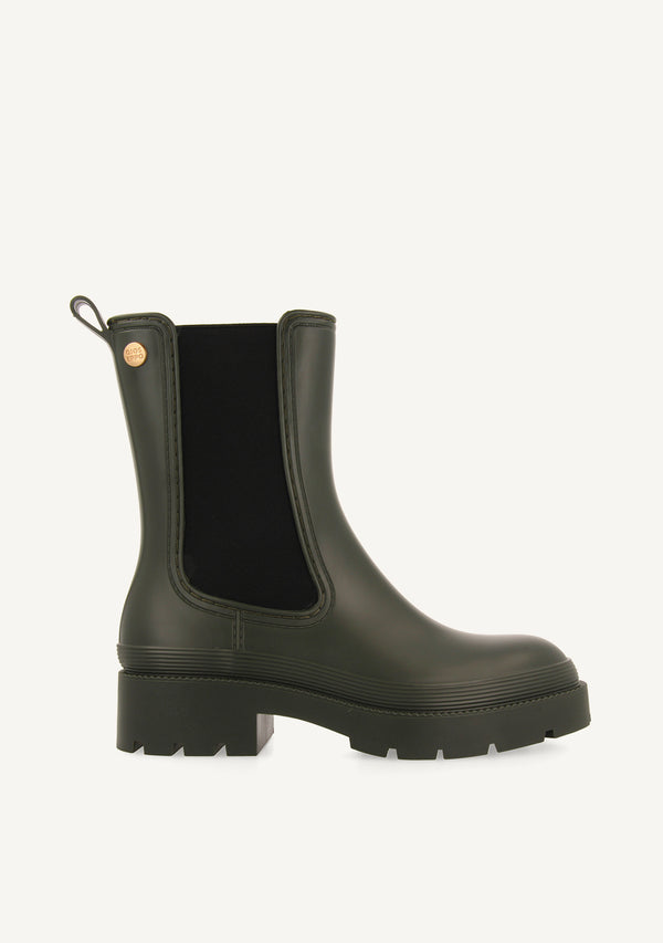 Bilston women's short khaki welly boots with side elastics