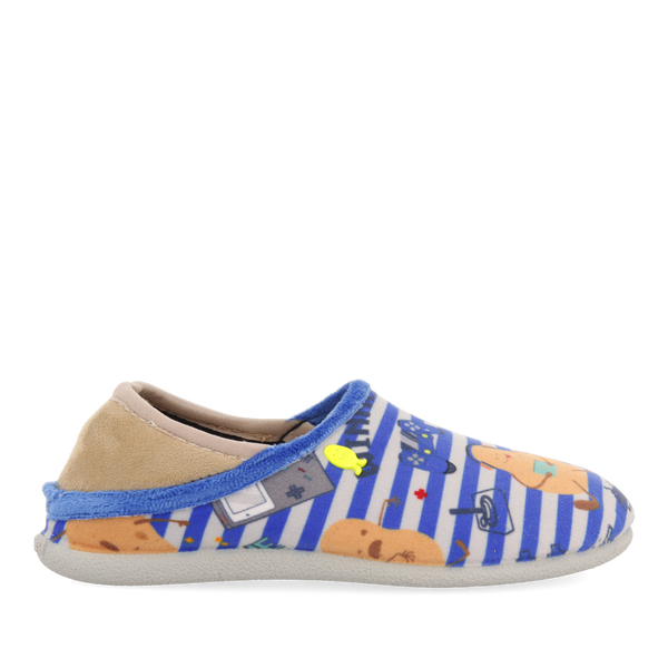 Pantofola da casa per bambini a righe blu con stampa di patatine Allerod