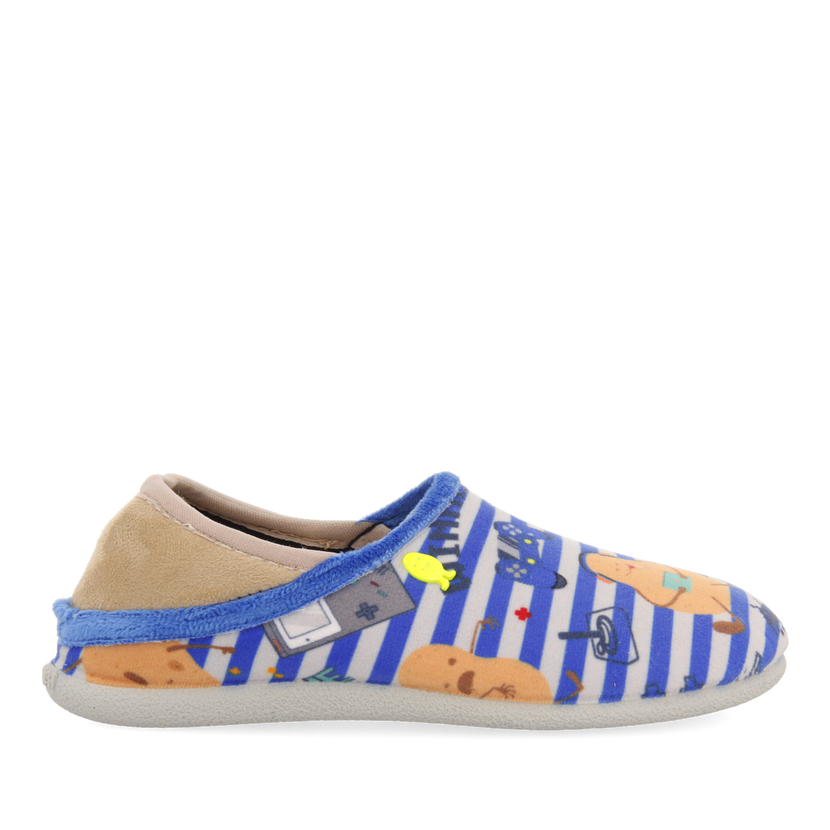 Pantofola da casa per bambini a righe blu con stampa di patatine Allerod