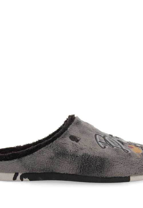 Zapatillas de estar por casa de pelo gris con patatilla con mensaje hardegg 