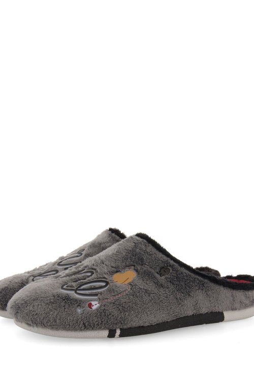 Zapatillas de estar por casa de pelo gris con patatilla con mensaje hardegg 