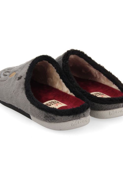 Zapatillas de estar por casa de pelo gris con patatilla con mensaje hardegg 