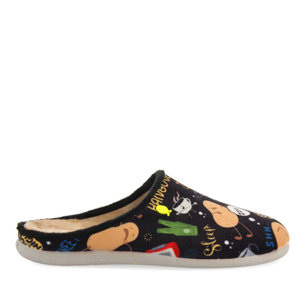 Zapatillas de estar por casa negras con estampado galston 