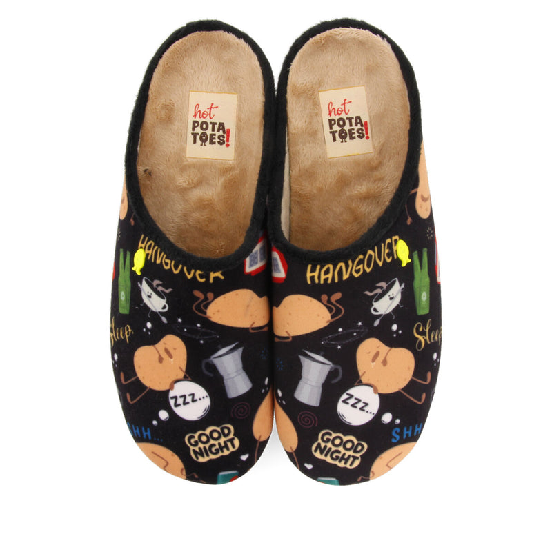 Zapatillas de estar por casa negras con estampado galston 