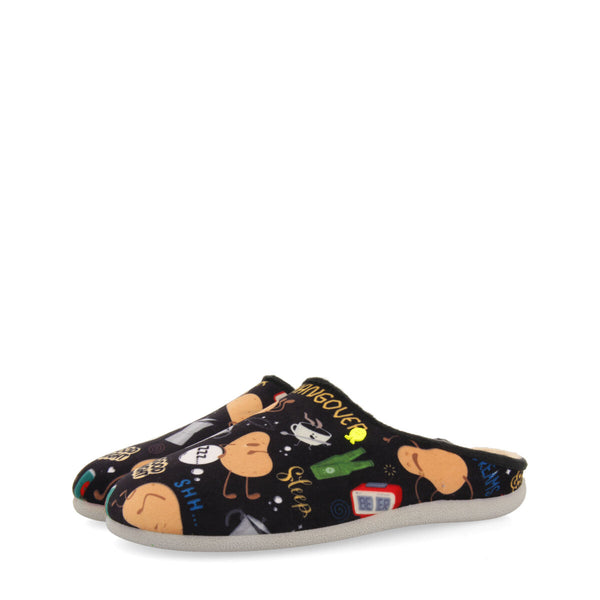 Zapatillas de estar por casa negras con estampado galston 