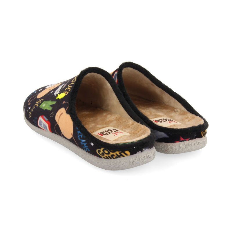 Zapatillas de estar por casa negras con estampado galston 