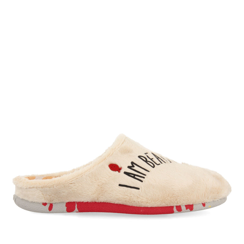 BEIGE FUR SLIPPERS WITH MESSAGE RAFTEN
