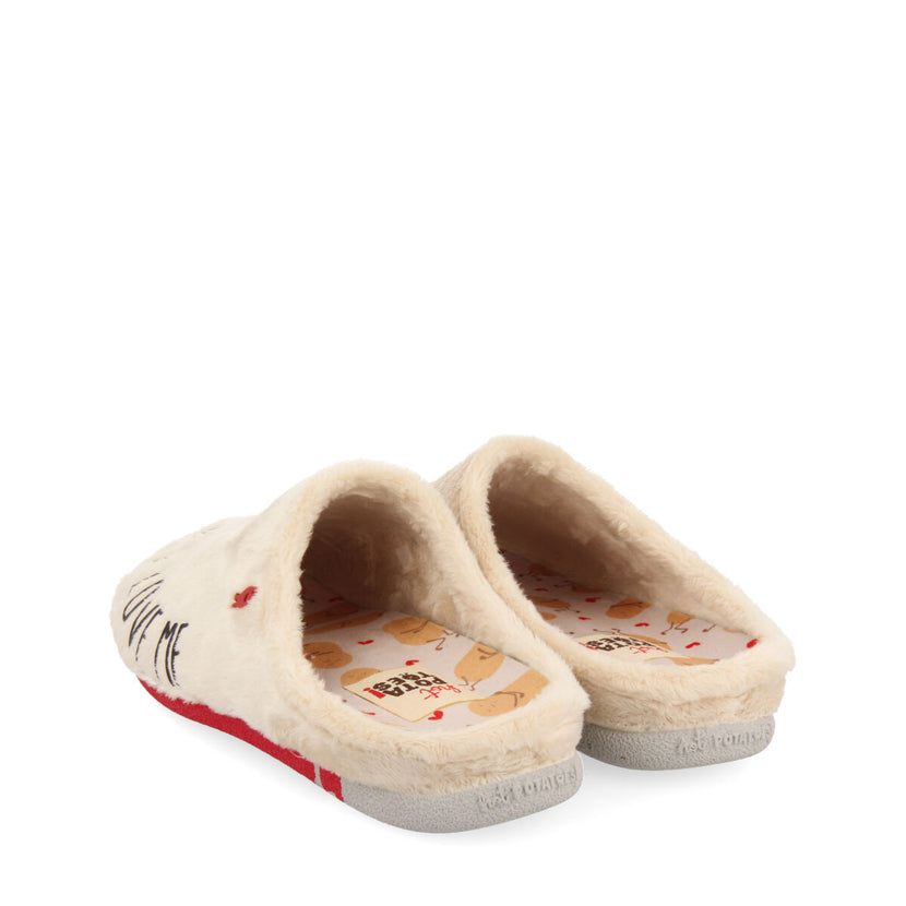 Zapatillas de estar por casa de pelo beig con mensaje Raften