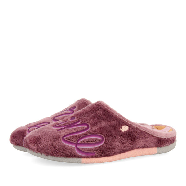 LILAC FUR SLIPPERS WITH MESSAGE HOSMER