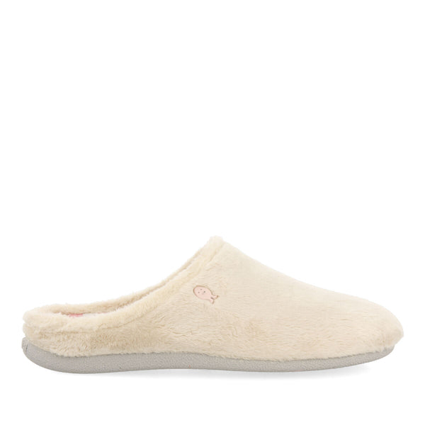 Pantofola da casa in pelo beige con plantare stampato Dornoch