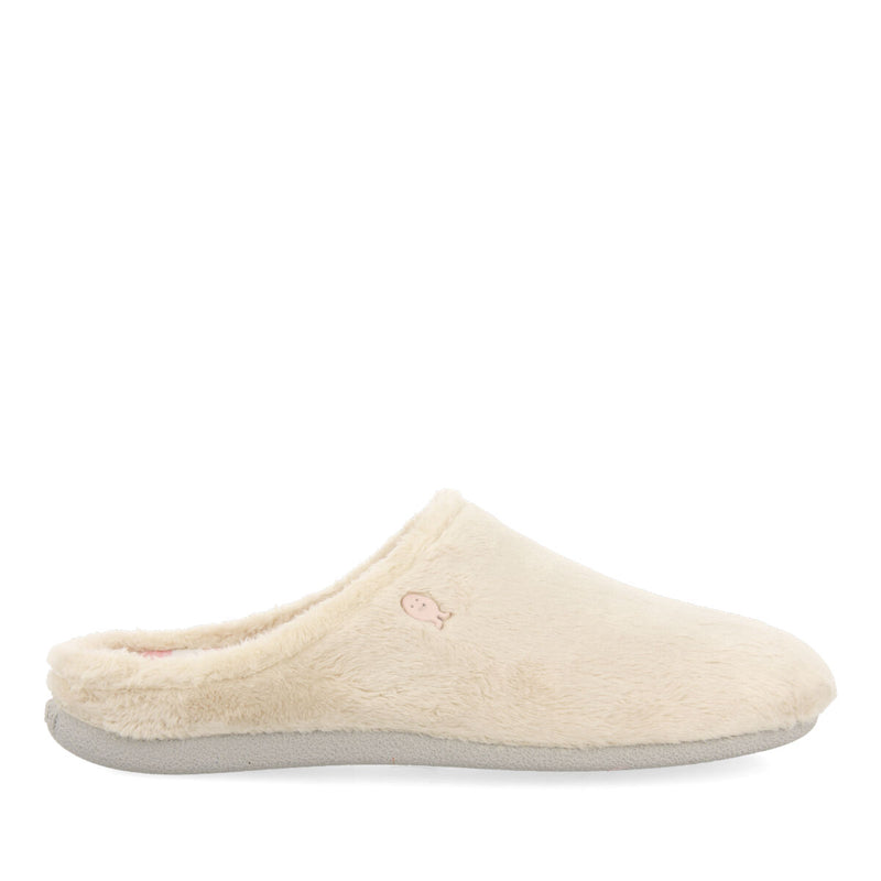 Pantofola da casa in pelo beige con plantare stampato Dornoch