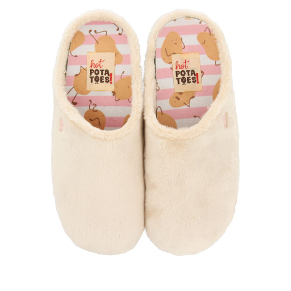 Pantofola da casa in pelo beige con plantare stampato Dornoch