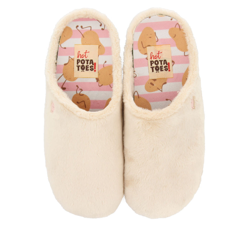 Pantofola da casa in pelo beige con plantare stampato Dornoch