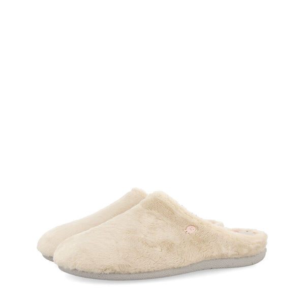 Pantofola da casa in pelo beige con plantare stampato Dornoch