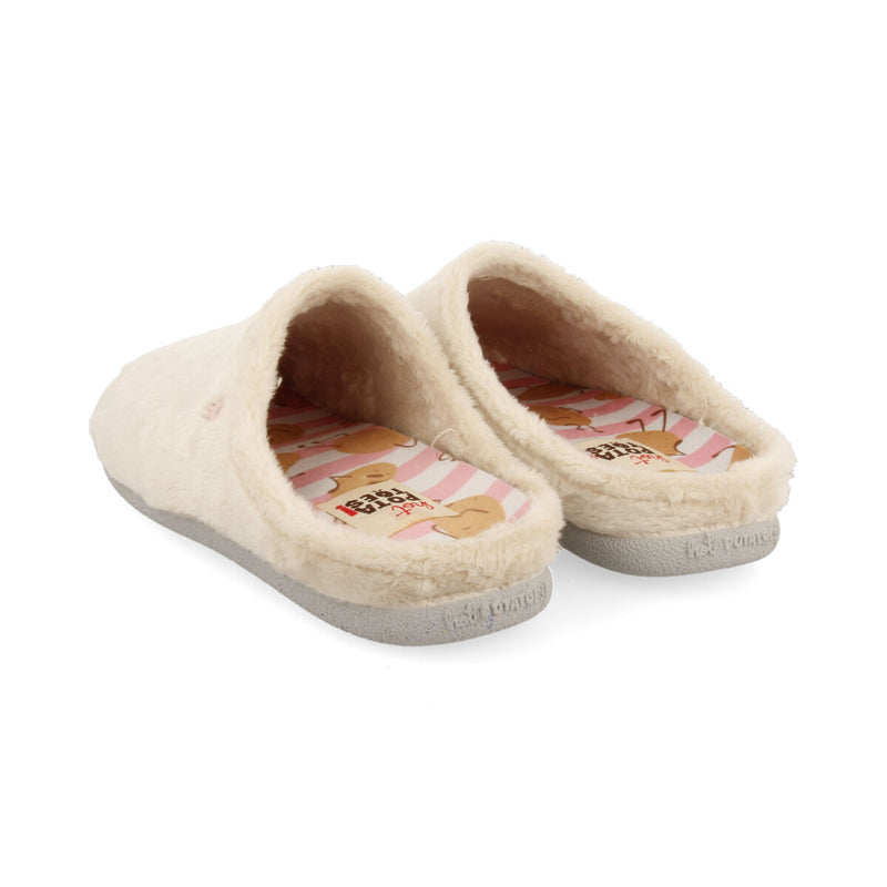 Pantofola da casa in pelo beige con plantare stampato Dornoch