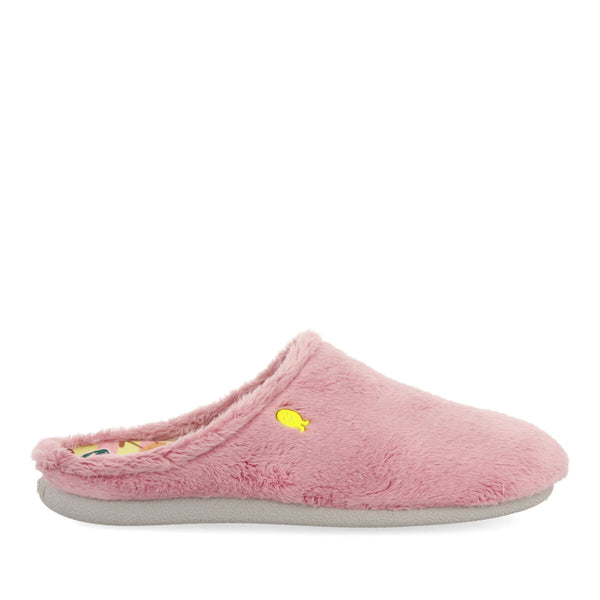 Pantofola da casa in pelo rosa con plantare stampato Dornoch