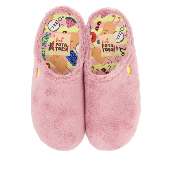 Pantofola da casa in pelo rosa con plantare stampato Dornoch