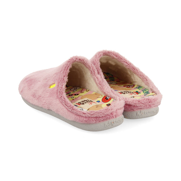 Pantofola da casa in pelo rosa con plantare stampato Dornoch