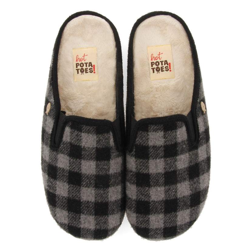 PANTUFAS DE ESTAR EM CASA AOS QUADRADOS CINZENTOS PEGGAU
