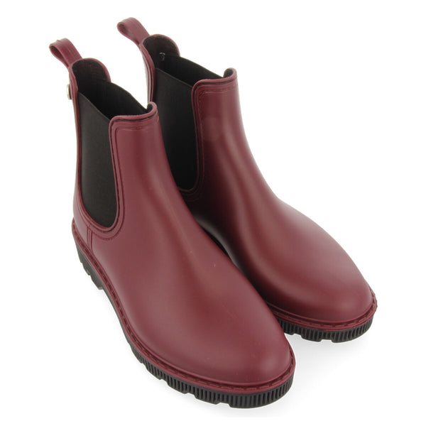 Sisseton women's short burgundy chelsea-style welly boots with black details