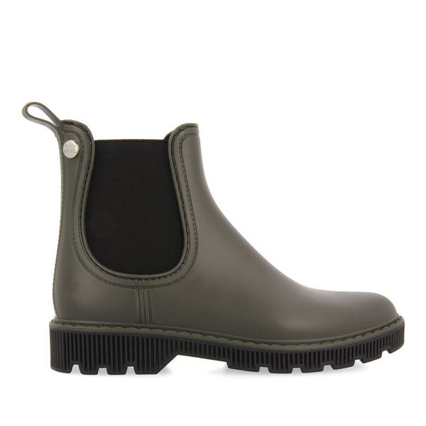 Sisseton women's short khaki chelsea-style welly boots with black details