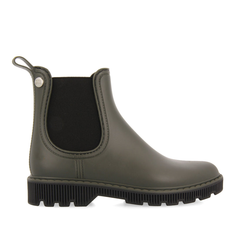 Sisseton women's short khaki chelsea-style welly boots with black details