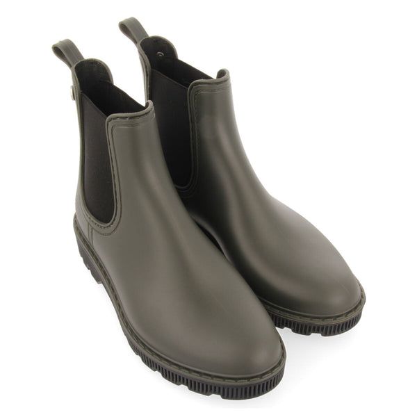 Sisseton women's short khaki chelsea-style welly boots with black details