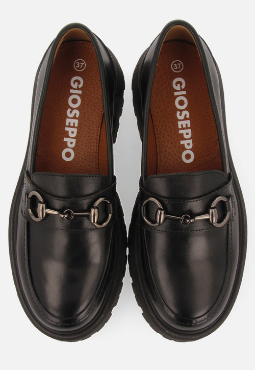 Mocasines negros de piel con detalle dorado para mujer andsnes