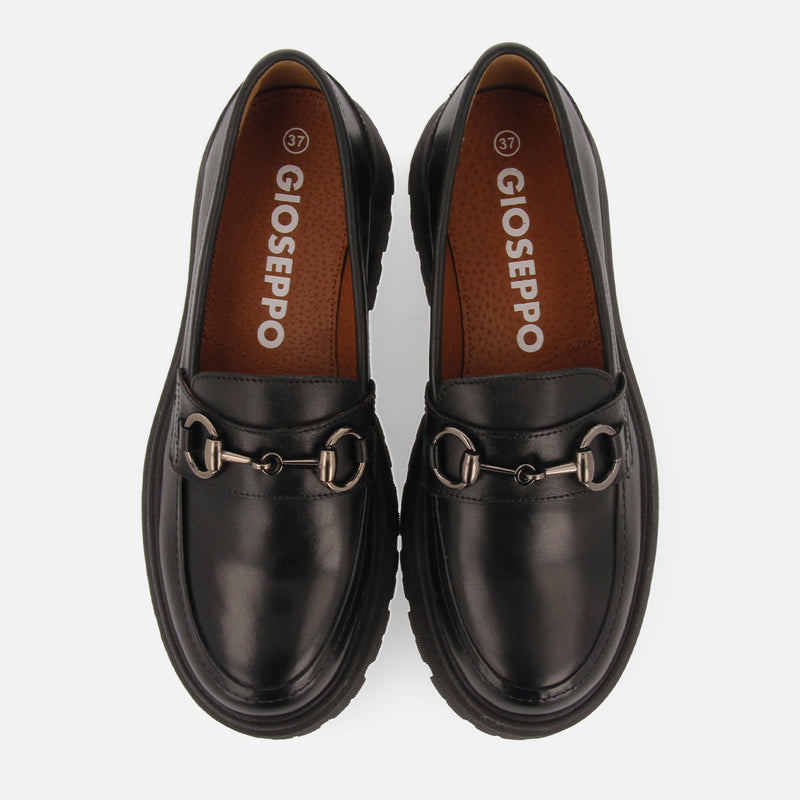 Mocasines negros de piel con detalle dorado para mujer andsnes