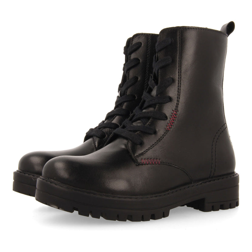 Bottines noires en peau à lacets pour fille et garçon oacoma 