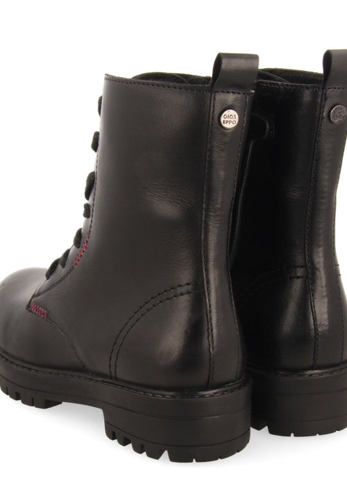 Botines negros de piel con cordones para niña y niño oacoma