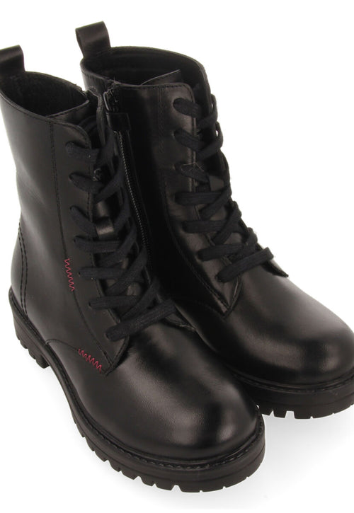 Botines negros de piel con cordones para niña y niño oacoma